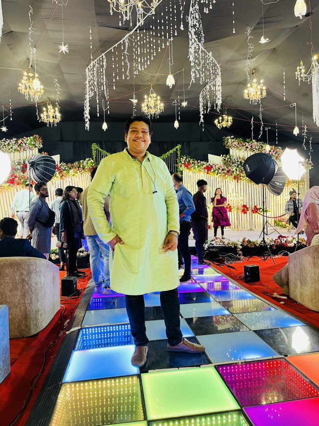 On the dance floor, ready to party!