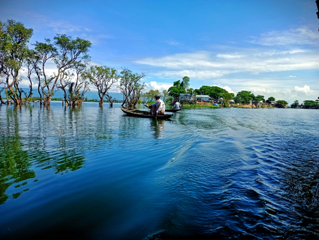 Serenity on the water – where nature meets village life in perfect harmony. 🌊🌳🚣‍♂️"